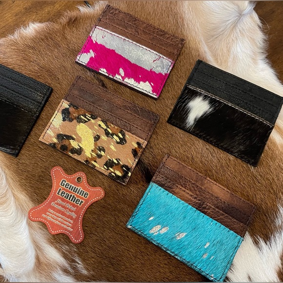 🌵🌵🌵❤️ Stocking Stuffers ❤️🌵🌵🌵Cowhide Leather Card Holder Coin Pocket - Picture 1 of 6